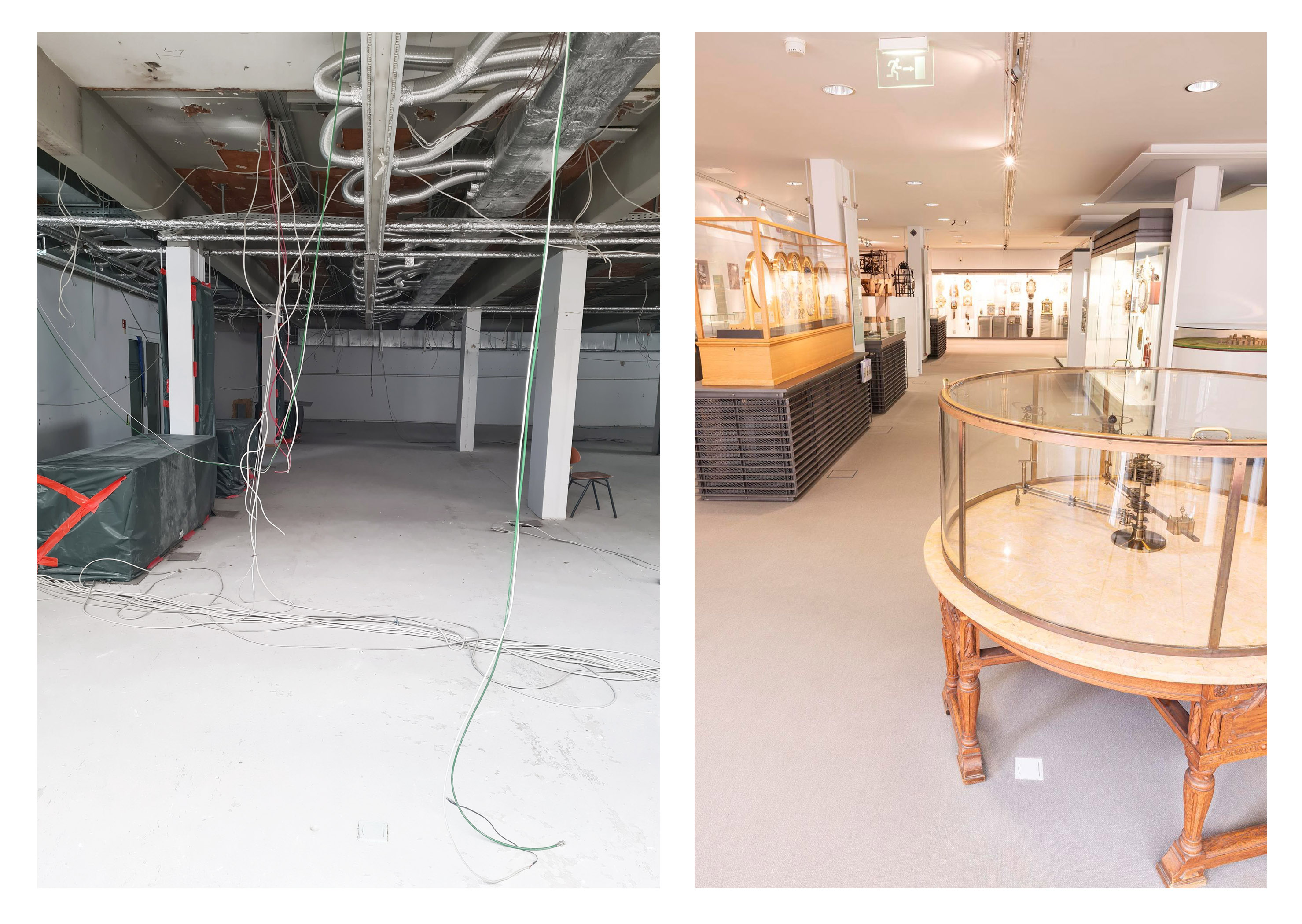 Links: Blick in den Rohbau 2025, rechts das Museum bis 2024, vom gleichen Standpunkt aus fotografiert.